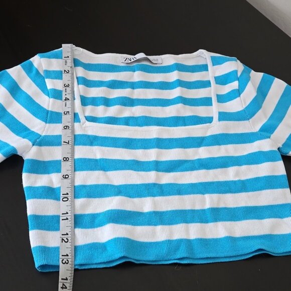 Zara Aqua & White Knit Top - Picture 15 of 15